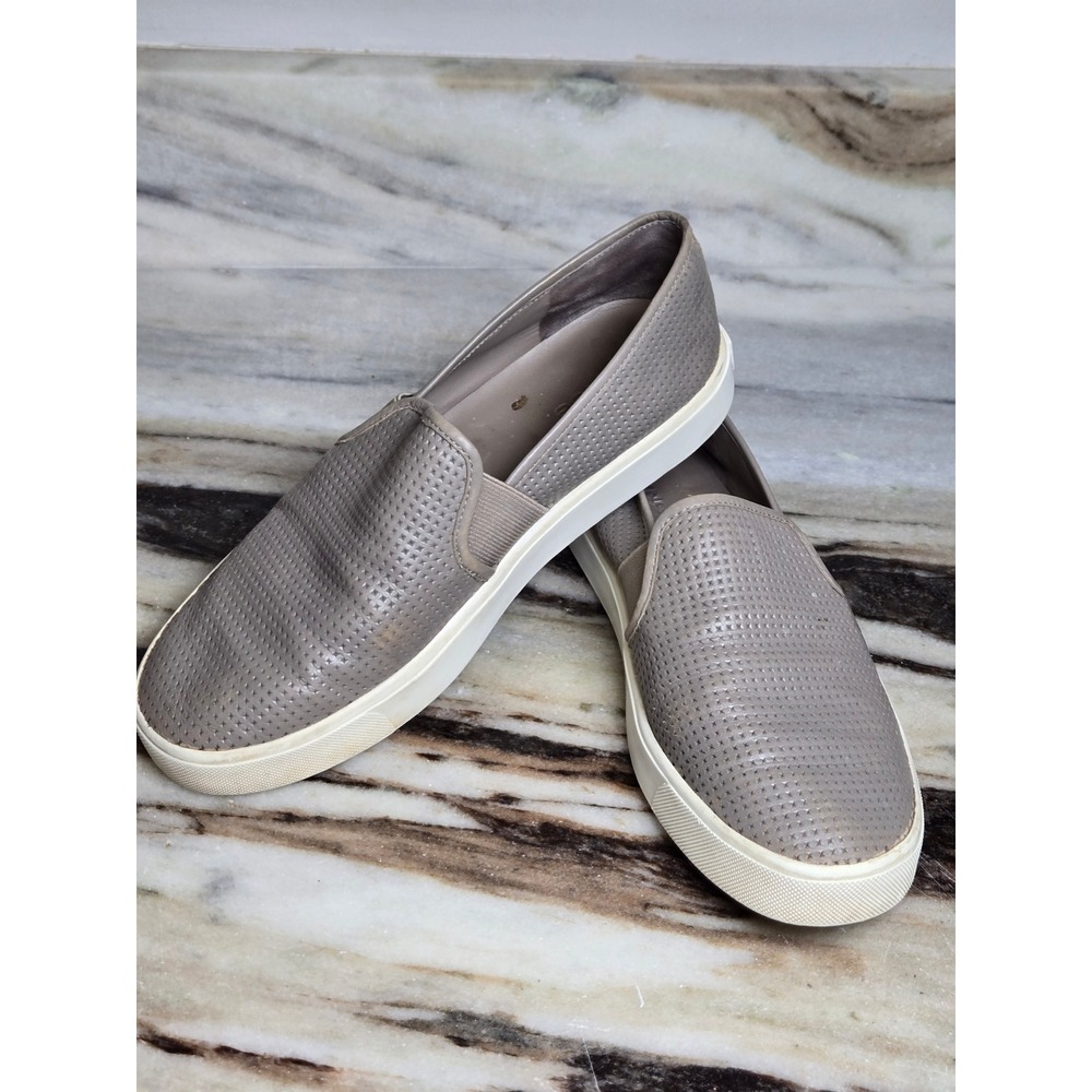 Vince Blair Taupe Grey Perforated Leather Slip On Sneakers Womens 7.5 M EUR 37.5